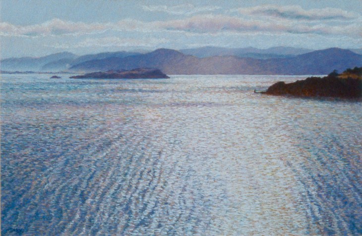"September Sun" - Wellington Harbour from Roseneath", pastel on board, 460 x 710mm, 1990
